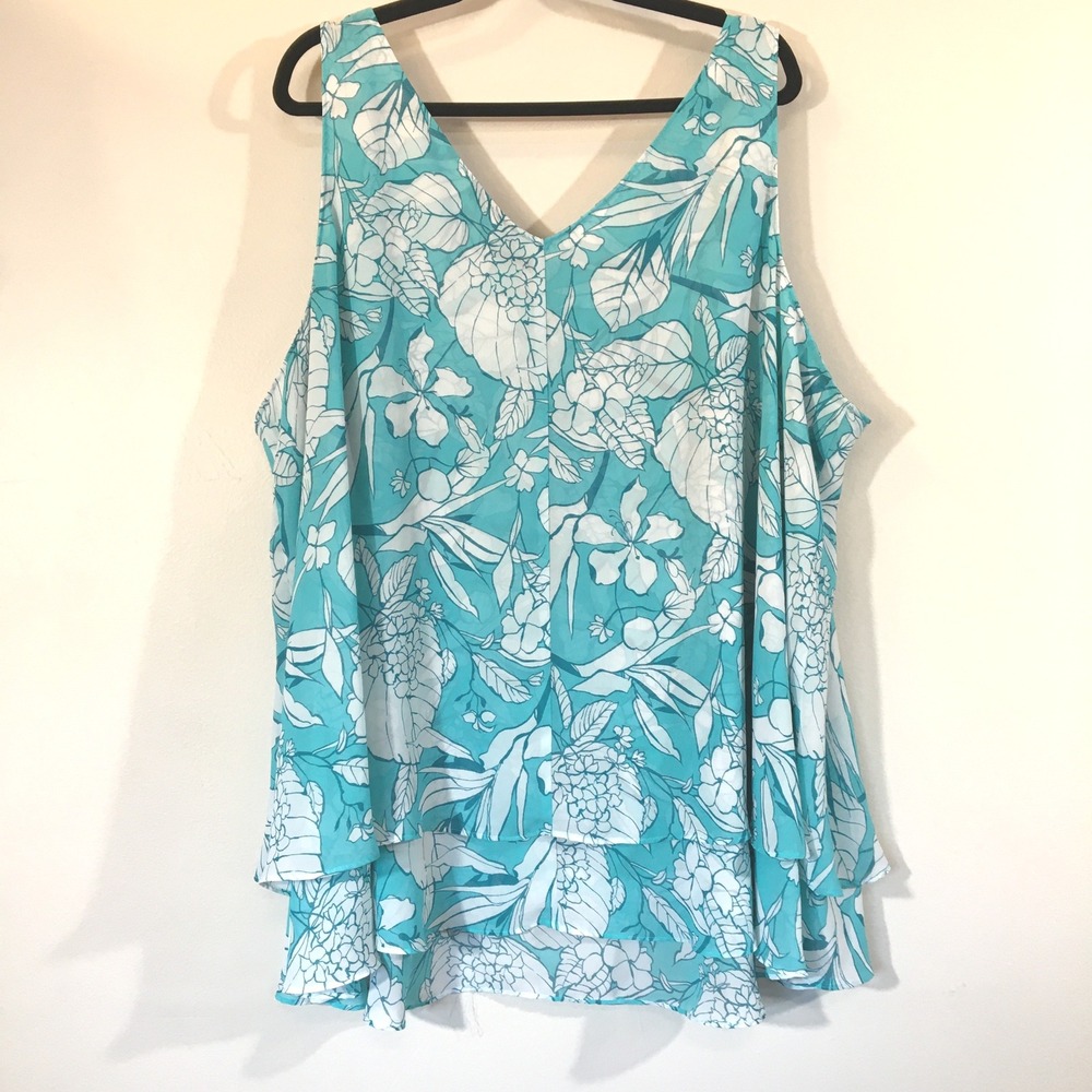 Lane Bryant Floral Print Turquoise Sleeveless Tank Top Blouse Plus Size 28 - Picture 2 of 7